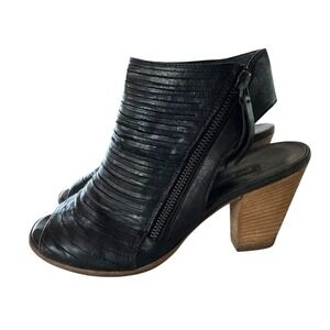 Paul Green Black Leather Open Heel Ankle Booties